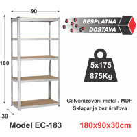 HERRSCHAFT EC-183 180x90x30 cm metalna montažna polica