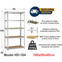 HERRSCHAFT HD-184 180x90x40 cm metalna montažna polica