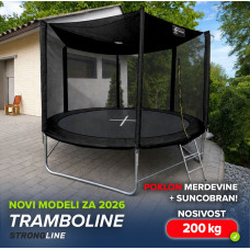 STRONGLINE Trambolina  244cm model 2026 - sa merdevinama, besplatnim suncobranom , 200kg nosivost - crna