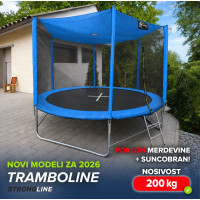 STRONGLINE Trambolina  244cm model 2026 - sa merdevinama, besplatnim suncobranom , 200kg nosivost - plava
