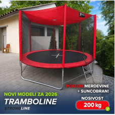 STRONGLINE Trambolina  244cm model 2026 - sa merdevinama, besplatnim suncobranom , 200kg nosivost - crvena